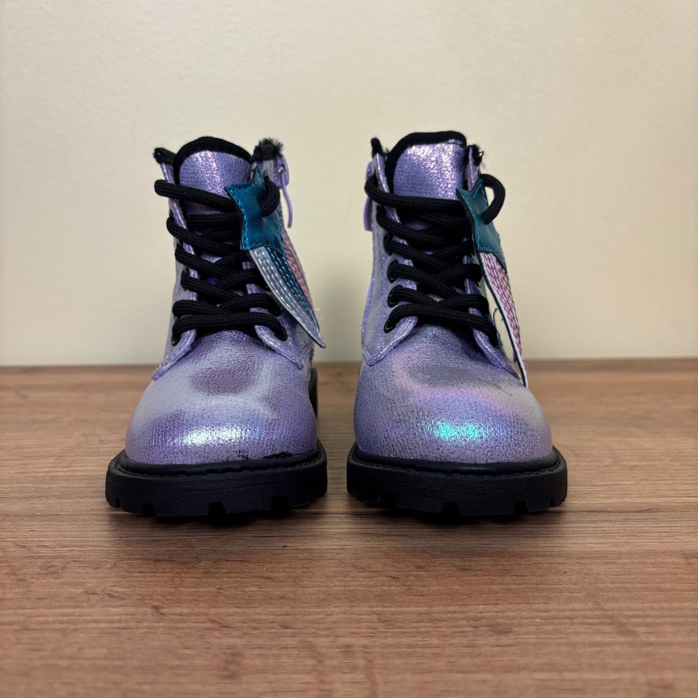 OLIVIA MILLER GIRL Crystal Sky Combat Boots Purple Kids Size 5 Metallic Lace Up - Picture 5 of 11